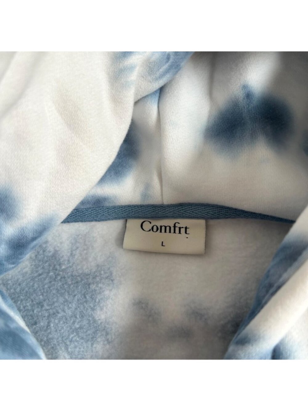 Comfrt Unisex Sz LTie-Dye Full-Zip Hoodie Blue & White Cotton Blend - Picture 7 of 11